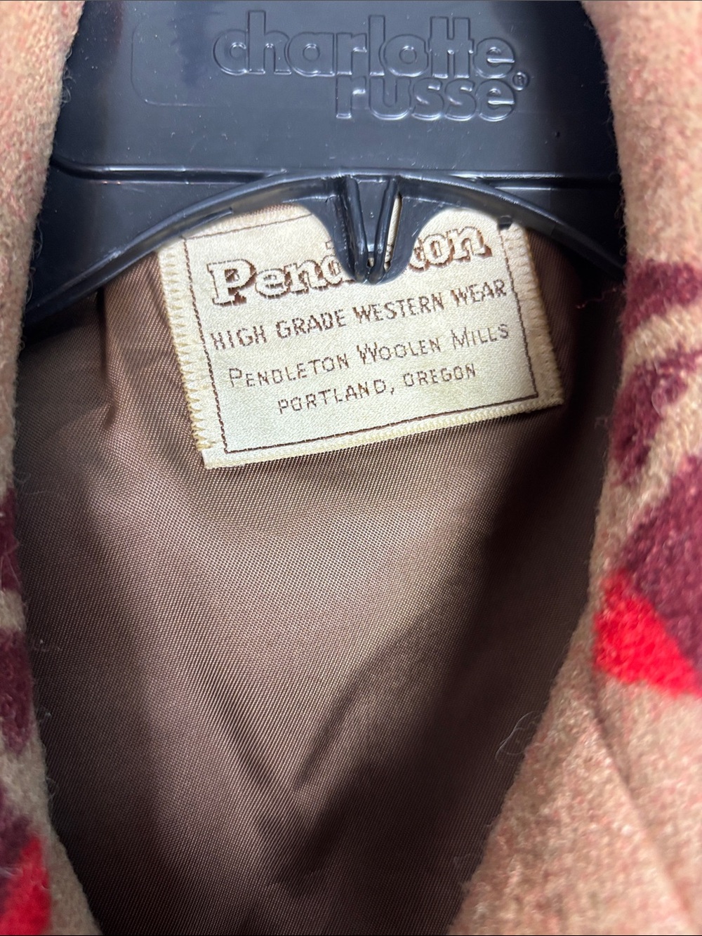 Chief Joseph vintage Pendleton Tan Wool blanket coat  with Red & Orange - Picture 2 of 10